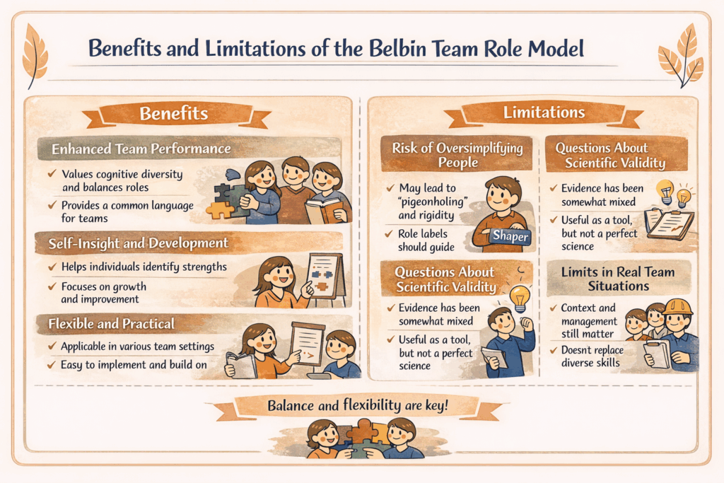 Benefits and limitations the Belbin team role model diagram