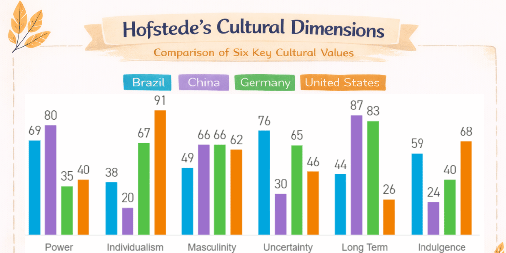 Hofstedes cultural dimensions model diagram