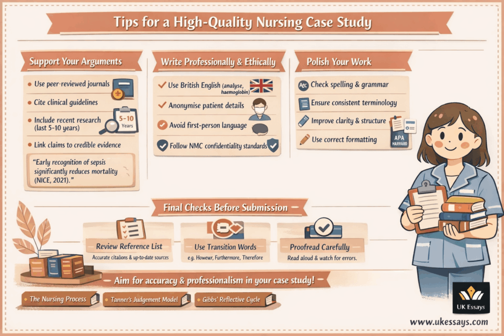 Nursing case study writing tips infographic 